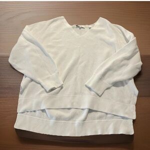 Vince Women’s White Waffle Top L Long Sleeve V Neck Minimalist Quiet Luxury